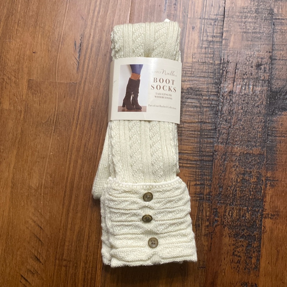 Cream colored boot socks.